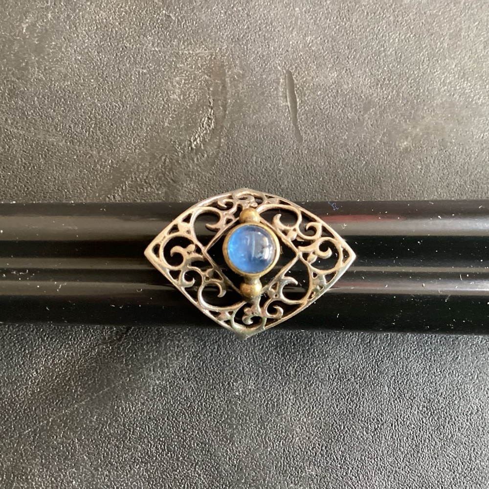 9 Kyanite Sterling Filigree Ring 925 Geometric Gypsy Baroque